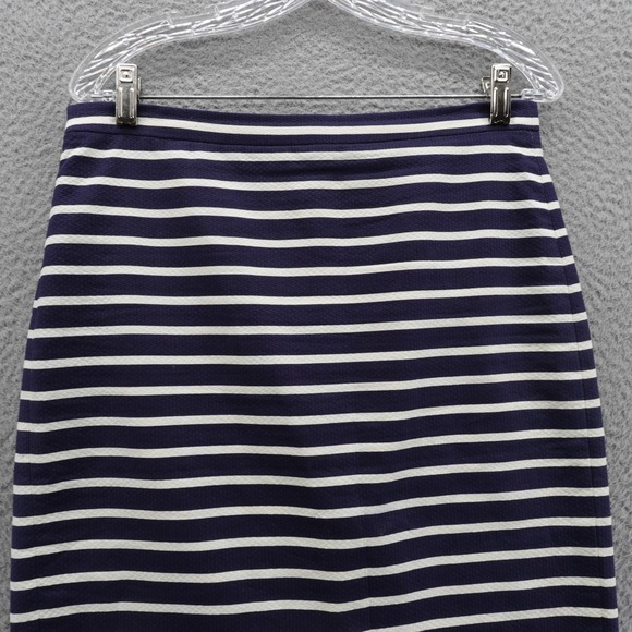 J Crew No 2 Pencil Skirt Size 6 Navy Blue Ivory Stripe Womens Career Preppy - Picture 3 of 13